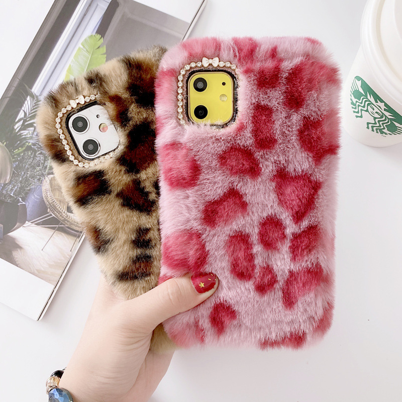 Plush leopard print suitable for iphone13promax Apple 12/11 mobile phone case XS/XR girl 78plus soft case_voghion.com