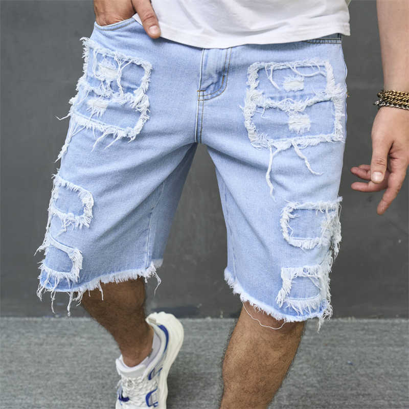 Herreklær casual slim denim small leg quarter bukser personlig trendy jeans_voghion.com