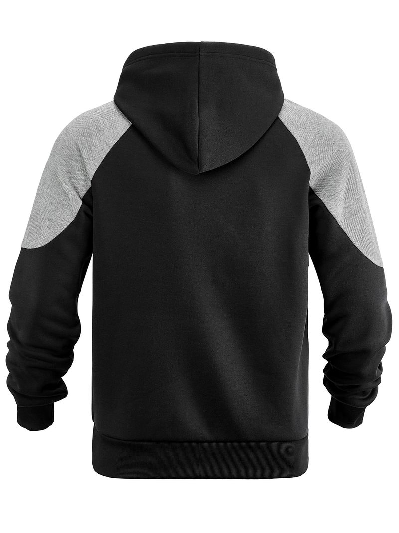 Felpa con cappuccio color-block da uomo: pullover alla moda con pannelli a contrasto e vestibilità comoda (grigio chiaro/nero/kaki/blu navy)_voghion.com