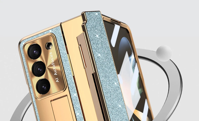 RENGZ Plating Leather Stand Hinge Protection Case Samsung Galaxy Fold 5 3 With Screen Protector Cover For Z Fold5_voghion.com