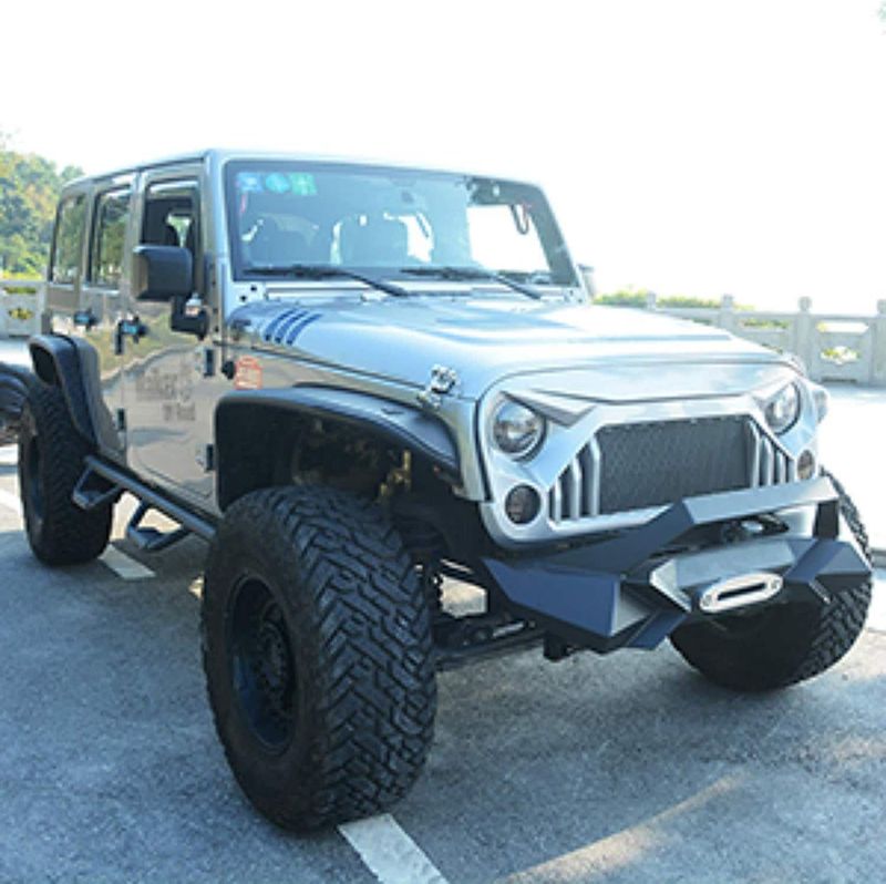 X Style Front Bumper With Winch Plate Compatible With Wrangler JK (2007-2018) & JL (2018+)- Heavy Duty Black Textured Manganese Steel Construction, Perfect For On And Off-Road Used_voghion.com