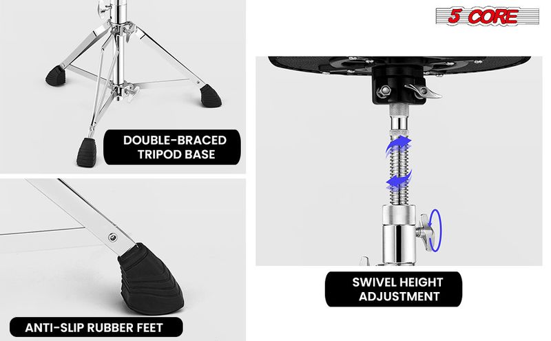 5 CORE Drum Throne Padded Guitar Stool Height Adjustable Heavy Duty Music Chair Seat Universal for Adults & Kids with Anti Slip Rubber Feet - DS CH BL_voghion.com