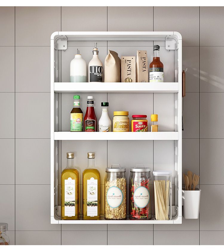 Kitchen Multifunctional Rack Wall-Mounted Adjustable Perforated Wall Spice Jar Storage Cabinet_voghion.com