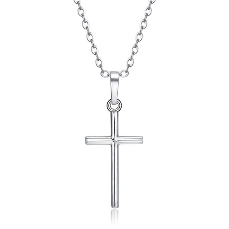 Collana con ciondolo a croce semplice e alla moda, in lega, con strass intarsiati_voghion.com