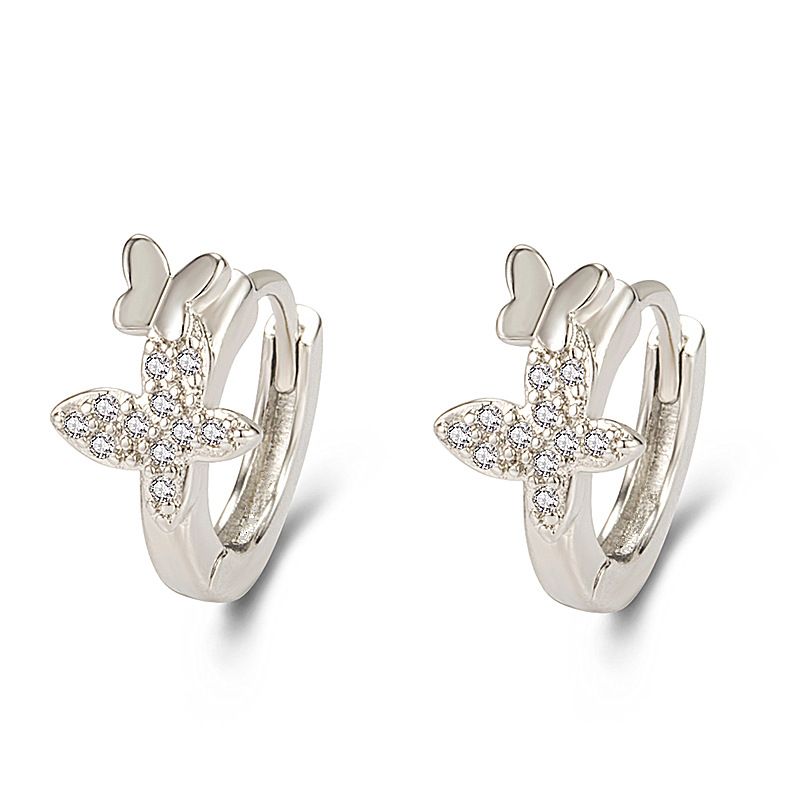 Boucles d'oreilles papillon coréennes en diamant pour femmes, tendance, créatives, incrustées de zircons, clous d'oreilles en argent_voghion.com