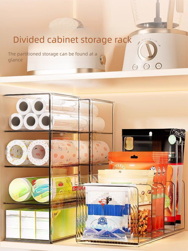 Armoire de rangement pour film alimentaire de cuisine, ensemble de sacs de conservation à plusieurs niveaux, boîte de rangement, tiroir à épices, étagère de séparation_voghion.com