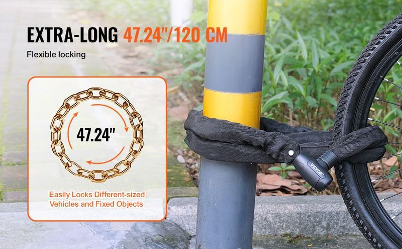 VEVOR Bike Chain Lock 47.24FT Heavy Duty Bike Lock Anti-Theft Bicycle Chain Lock 8mm Thicker Bicycle Lock Chain With 4 Keys For E-Bike, Motorcycle_voghion.com