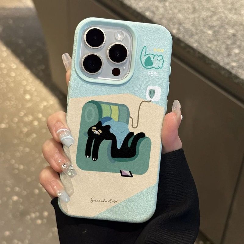 TechGlobe Weiche schwarze Katze, passend für iPhone 17, 15, 16, 14/13/12, kreatives Design, vollständige Abdeckung_voghion.com