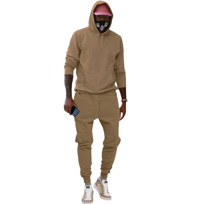 Plüschpullover Herren mit Kapuze Herbst und Winter neue lose einfarbig große Größe leere Pullover Hosen Casual Set_voghion.com