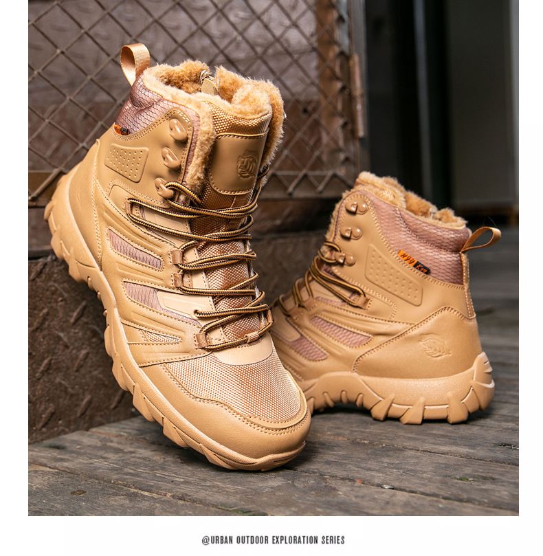 Hiking Combat Boots, High-top Work Boots, Martin Boots, Fleece-lined Warm Snow Boots_voghion.com