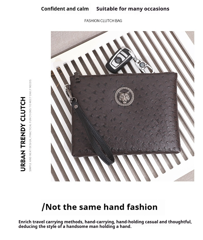 Aktentasche für Herren – Stilvolle Clutch aus Straußenleder, Business-Mode-Umschlagtasche aus weichem Leder in großen, mittleren und kleinen Größen für Berufstätige_voghion.com