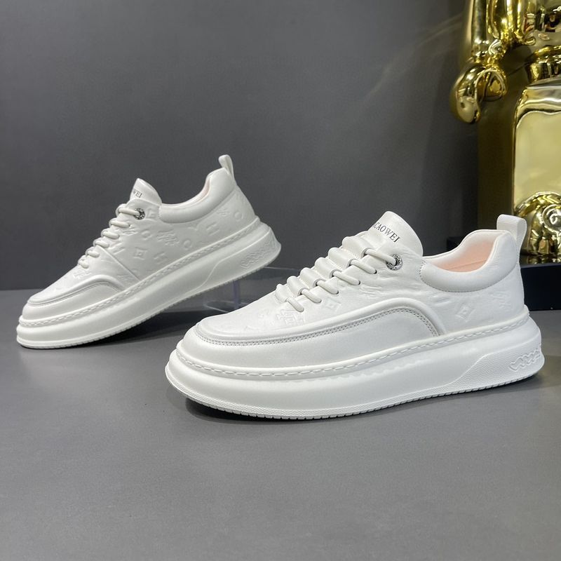 Herbst Echtleder Weiß High-End Leicht Luxus Geprägt Lässig Dick Besohlte Board Herren Trendy Schuhe_voghion.com