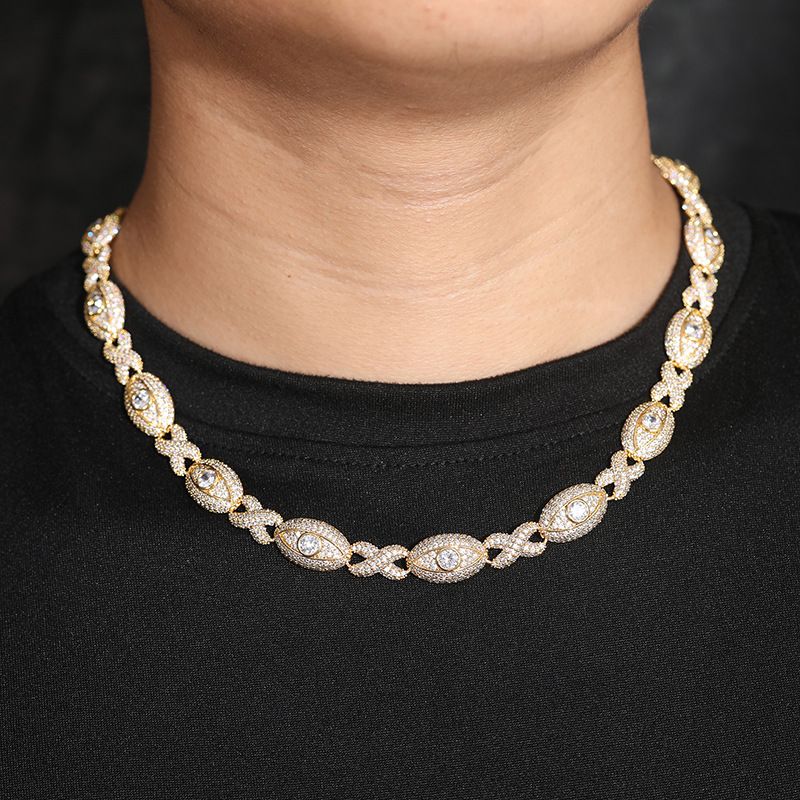 Collana Hip Hop con Zirconi, Gioielli da Uomo, Catena Cubana a Forma di 8, Occhi Infiniti da 11 mm, Accessori Moda_voghion.com