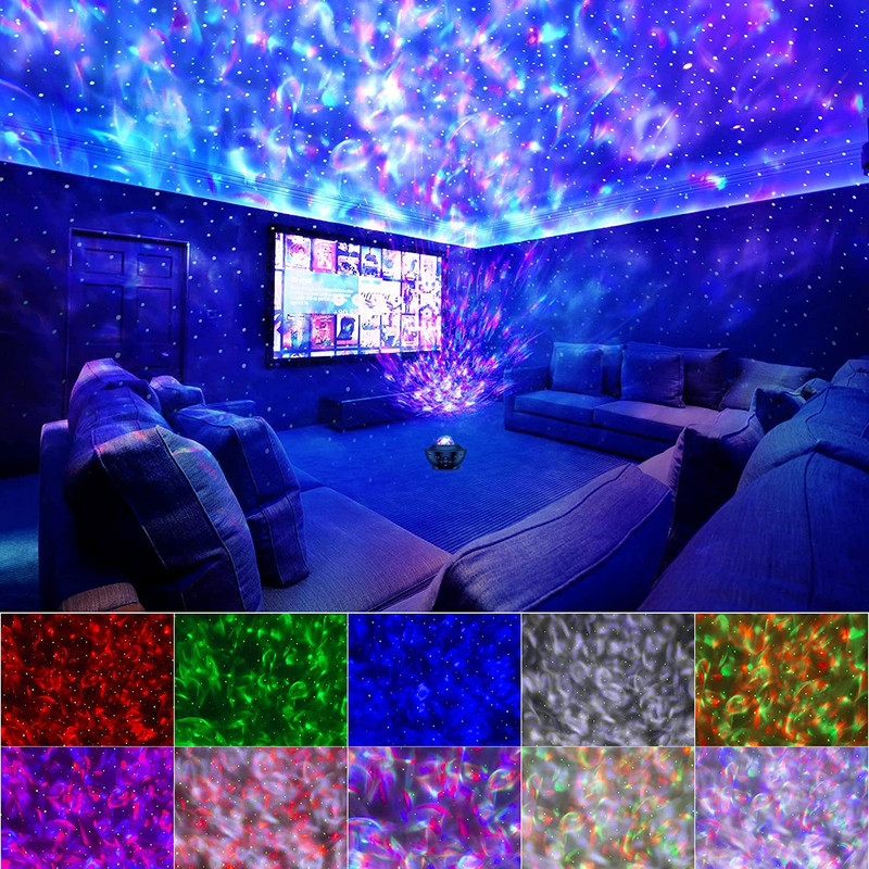 Projected Starry Sky Big Bowl USB Bluetooth Music Rotating Ripple Full Starry Sky Laser Stage Light Bedroom Atmosphere Night Light_voghion.com