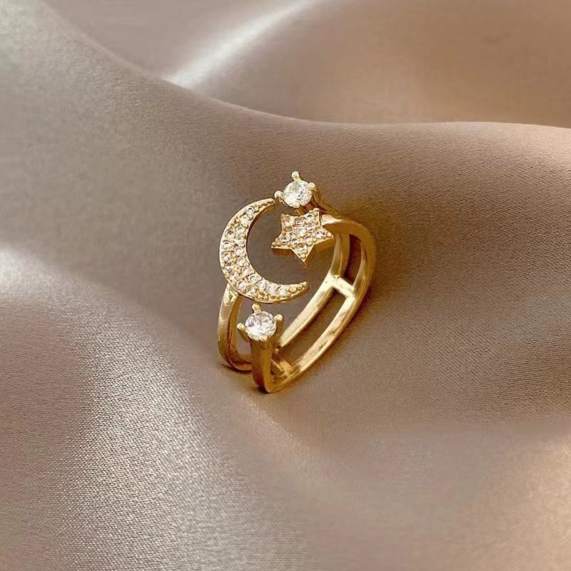 Anello aperto versatile con stella e luna, di alta qualità, di lusso, leggero e alla moda, da donna, con zirconi_voghion.com