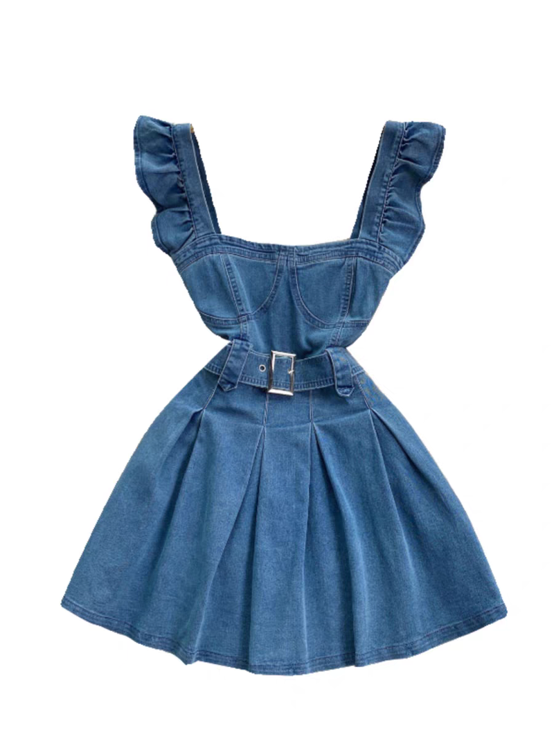 Női Ruházat női ruházat korcsökkentő főiskolai stílus édes repülő ujjú nadrágtartó ruha női retro farmer Egy vonal rövid szoknya trend_voghion.com