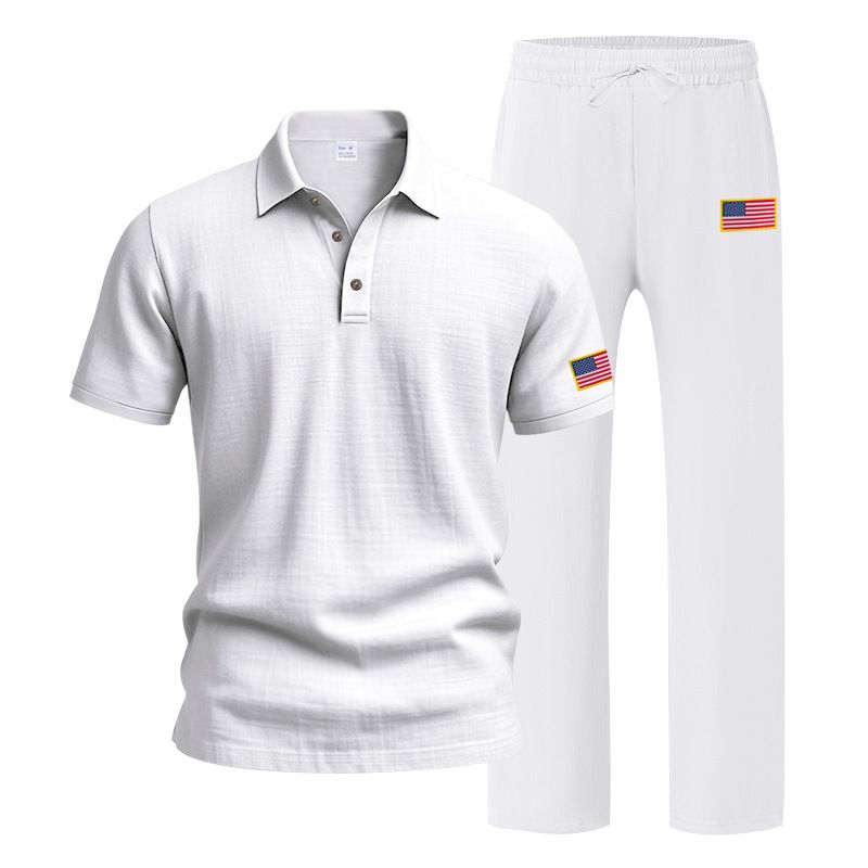 Summer Loose Men's Beach Linen Breathable Casual Large Size Lapel Independence Day Trousers Suit_voghion.com