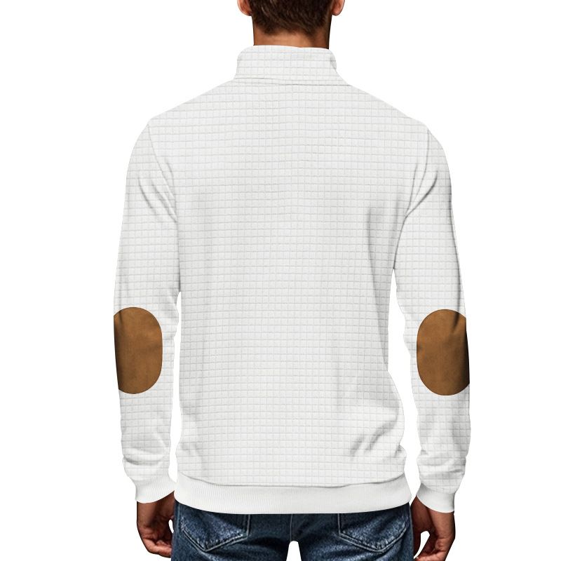 American Style Autumn Winter Men's Casual Sweatshirt Jacquard Small Square Embroidery Patchwork Stand Collar Loose Top_voghion.com