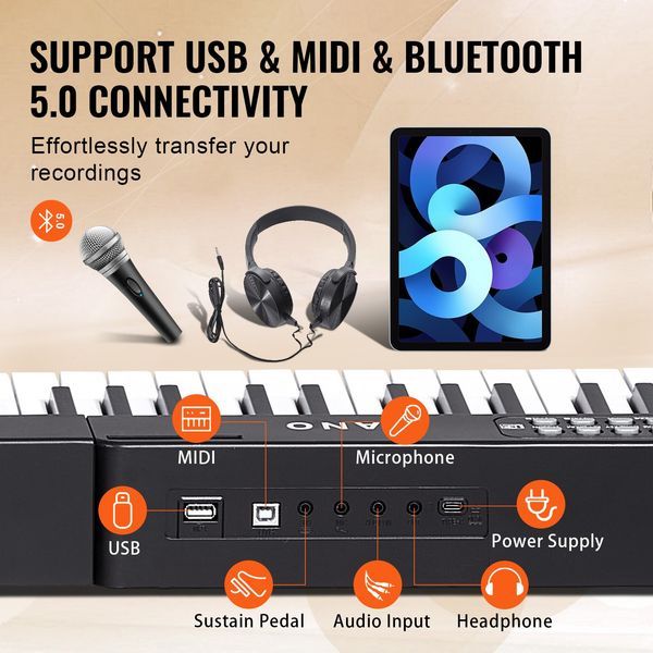 Clavier de piano numérique VEVOR 88 touches, semi-lesté, électrique, portable, avec support_voghion.com