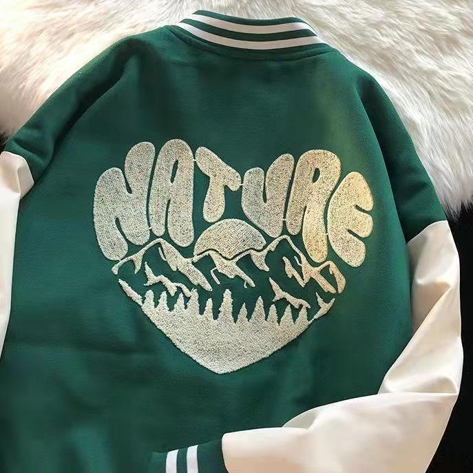 Jachetă bomber verde de primăvară și toamnă, model retro, jachetă bărbătească, elegantă, brodată, uniformă de baseball pentru cupluri_voghion.com