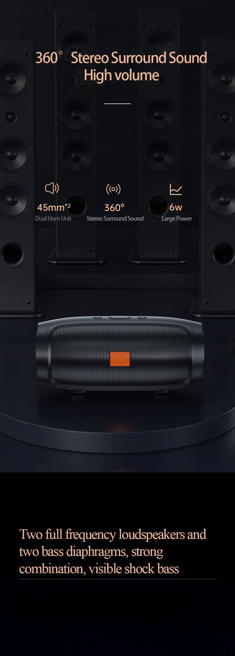 Portable Subwoofer Bluetooth Speakers Outdoor Stereo Surround Waterproof Loudspeaker Wireless Sound Box Support FM Radio_voghion.com