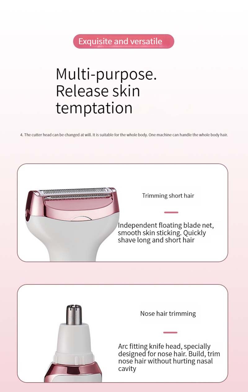Rechargeable 4 In 1 Women Hair Removal Shaver Device Epilator Female Shaving hine Eyebrow Nose Electric Trimmer Razor_voghion.com