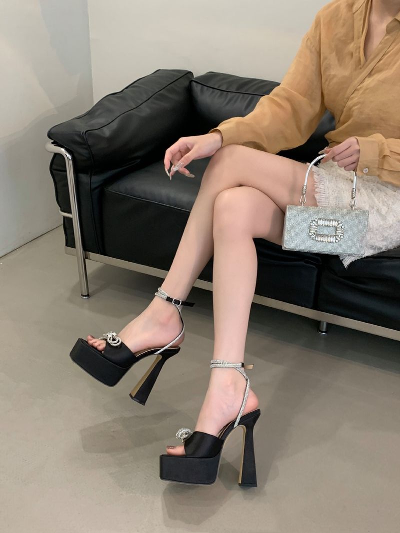 Sisters Short Heel T Stage Show Shoes Women's, Super High Heel, Waterproof Platform, Rhinestone 2025 Summer New Fashion Exquisite Comfortable_voghion.com