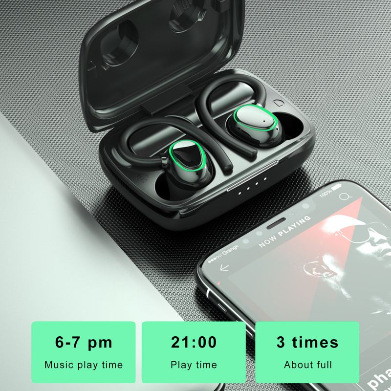 Bluetooth slušalice, kuka za uho, otisak prsta, dodir, snažan bas, hladna svjetla, HiFi stereo glazba, vodootporne, sportske, subwoofer_voghion.com