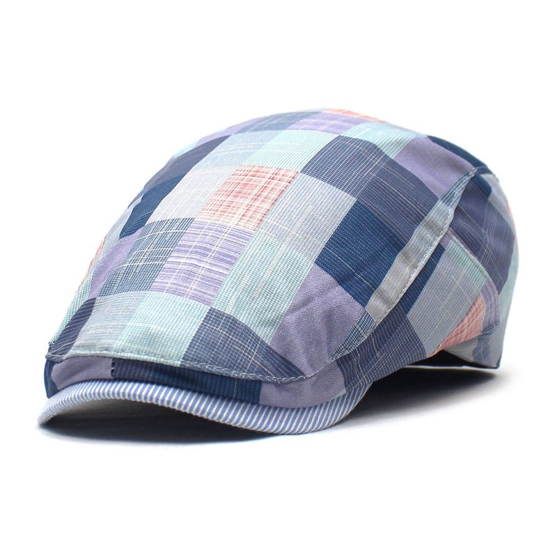 Neue karierte Baskenmütze im ethnischen Stil, für Reisen, Urlaub, Mode, Unisex, Entenschnabelmütze_voghion.com