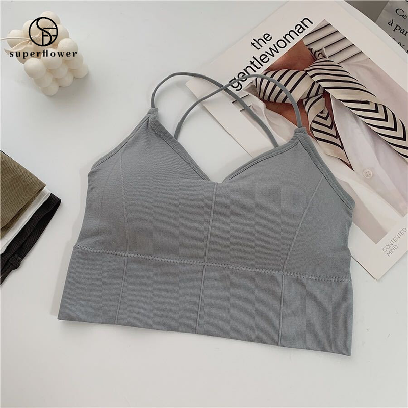 SUPERFLOWER New Seamless Strap Cross Gather Tank Top Wrap Chest Underwear for Women_voghion.com