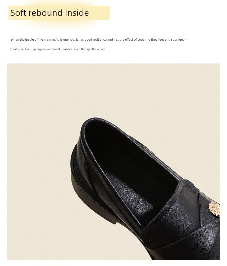Sheepskin Gold Coin Loafers Women's 2025 Spring & Fall New Arrival Thick Sole Middle Heel Brown British Style Leather_voghion.com