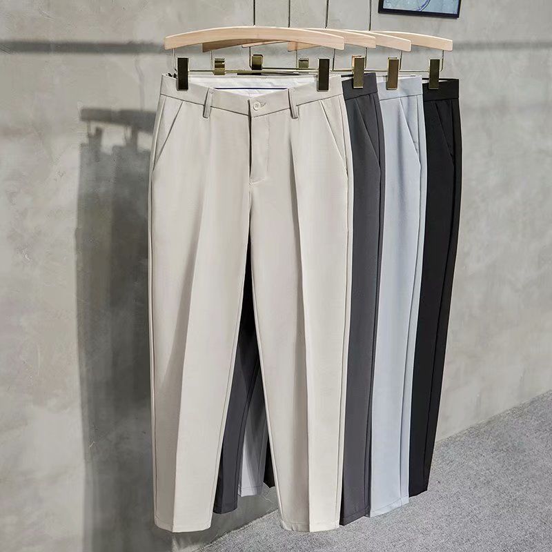 Pantaloni da uomo di design con lo stile di Hong Kong che entra nella moda, pantaloni a gamba dritta per la perdita di peso, pantaloni western drappeggiati casual e alla moda._voghion.com