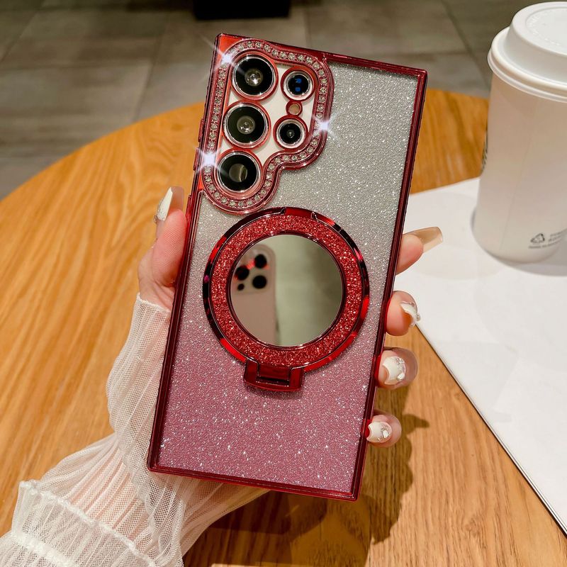Phone Case & Covers Suitable For Samsung S25ultra Mobile Phone Case Glitter Mirror Magnetic Bracket S23 Electroplated Rhinestone Protective Cover S22+_voghion.com