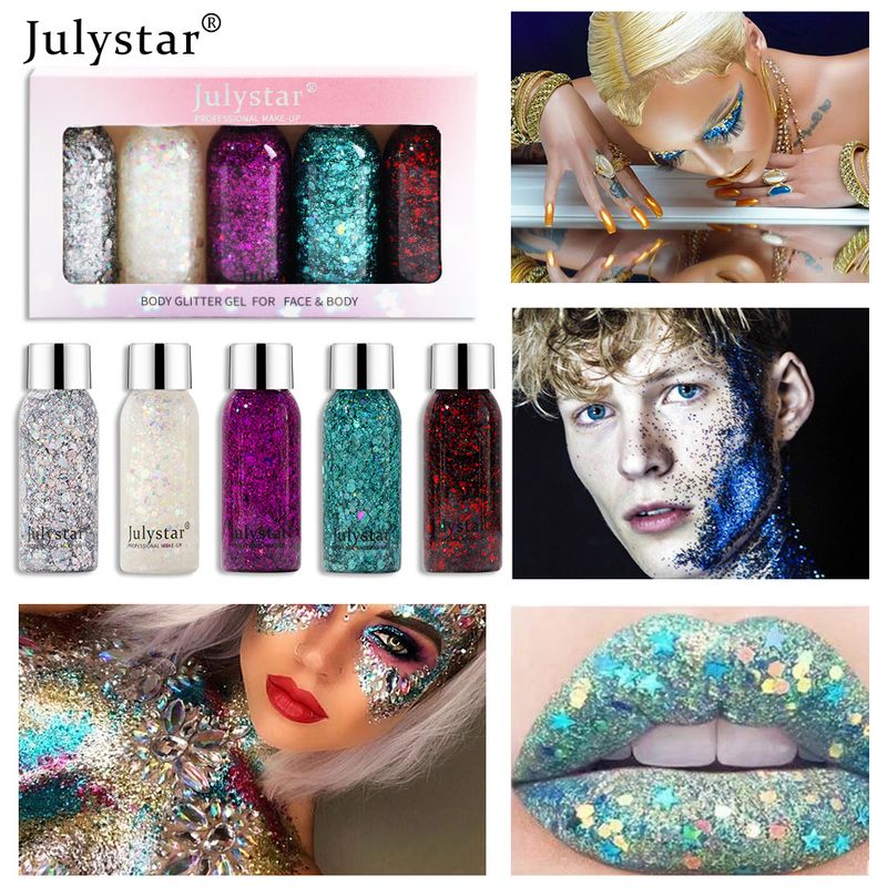 Blue Sequins Liquid Stage Makeup Face Body Flash Colorful eye shadow Set_voghion.com