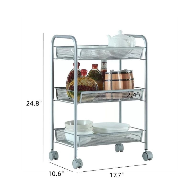 For Utility With Cart Storage Cart Rolling Metal 3Tier Wheels Office Kitchen Cart_voghion.com
