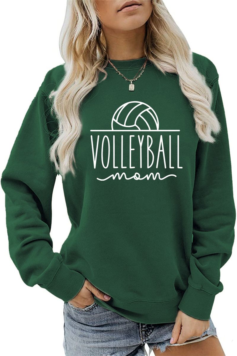 Langarm-Sweatshirt mit Rundhalsausschnitt und Volleyball-Fun-Muster für Damen_voghion.com