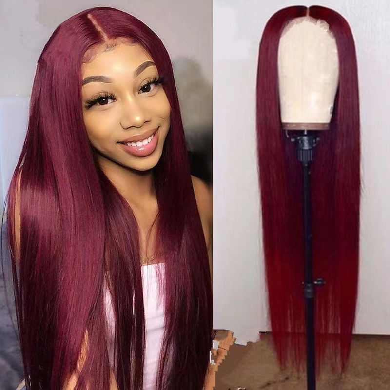 wigs women's centre parted long straight hair african wig burgundy chemical fibre hair head covering wigs_voghion.com