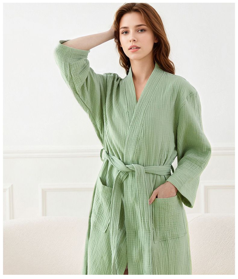 Three Layer Gauze Bathrobe A Type Spring And Summer Thin Home Clothes Nightgown Pure Cotton Bathrobe Couple Water Absorbing Quick Drying Bathrobe_voghion.com