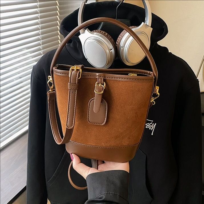 Borsa a secchiello in pelle scamosciata smerigliata per donna, nuova borsa a mano di alta qualità, borsa a tracolla casual, 2025_voghion.com