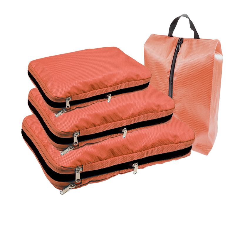 Cubes d'emballage de Compression de voyage avec sac à chaussures, organisateur pliable Portable, pochette compressible de bagages, rangement de voyage pour vêtements et chaussures_voghion.com