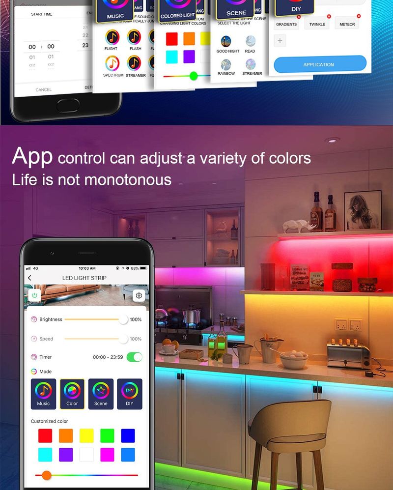 Striscia luminosa a LED colorata 5050 Striscia luminosa Bluetooth Set Striscia luminosa RGB Striscia luminosa musicale_voghion.com