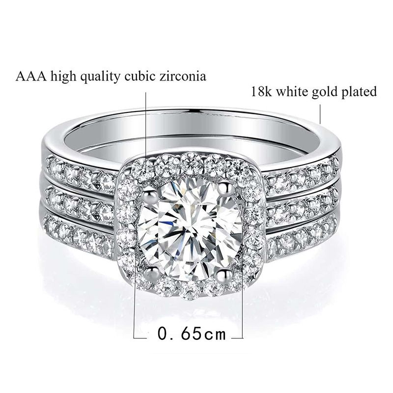 Women's Jewelry Cubic Zirconia Stackable Ring Set - Elegant Geometric Design Trio For Daily Wear & Special Occasions Three Piece Set_voghion.com