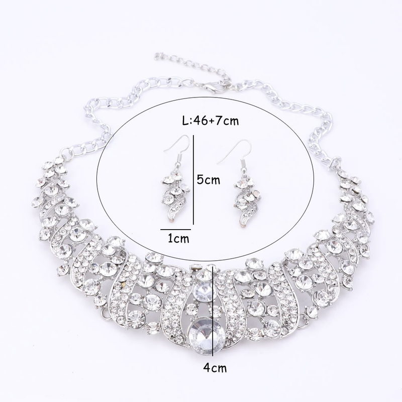 Hochzeit Braut-Accessoires Statement-Schmuck-Sets für Frauen Strass Kristall Halskette Ohrringe Urlaub Party-Sets_voghion.com