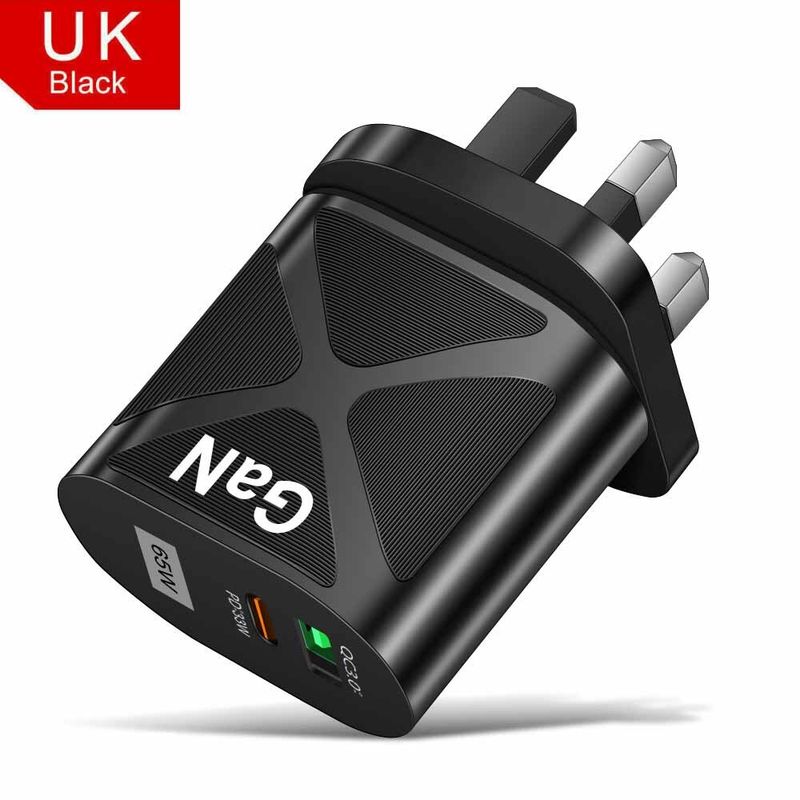 Chargeur rapide USB Type-C 65 W GaN QC 3.0 PD, adaptateur prise britannique pour iPhone et Samsung_voghion.com