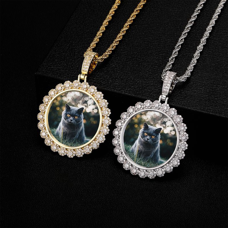 Men And Women's Jewelry - Hip Hop Arrow Round Photo Frame Crystal Pendant With Cubic Zirconia, Unique Memorial Keepsake For Photos_voghion.com