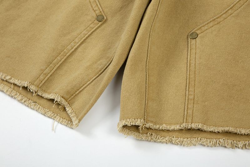 Ropa para hombre, nuevos pantalones cortos de mezclilla rectos estilo leñador con múltiples bolsillos, pantalones cortos holgados de verano con bordes sin rematar lavados para hombre_voghion.com