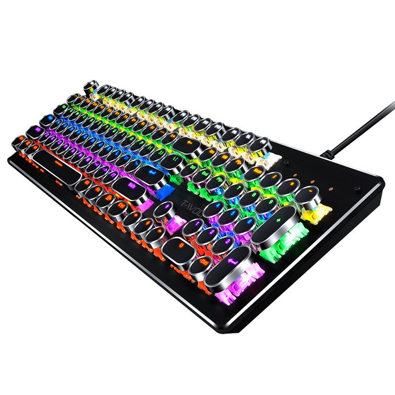 YT75 Mechanical Keyboard Gaming Metal Panel Punk Round Keyboard Russian Korean_voghion.com