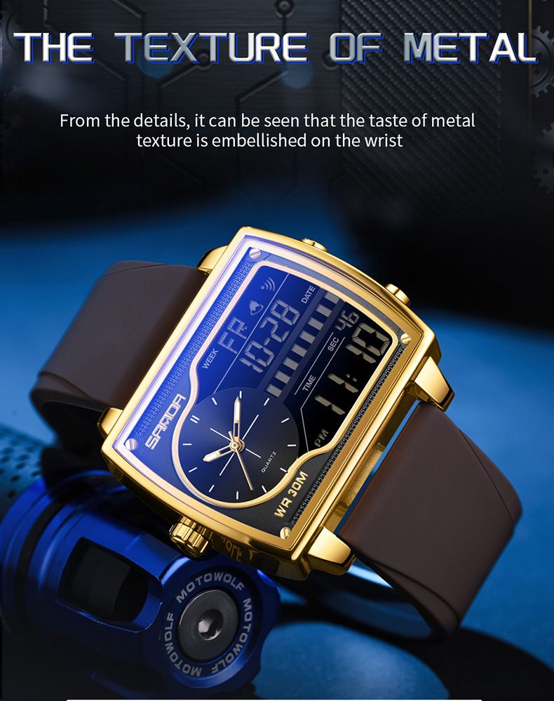 Multifunctional Digital Analog Quartz Watch With Alarm, Stopwatch, Waterproof & Night Light - Stylish Unisex Design Alarm Clock Square Watch_voghion.com