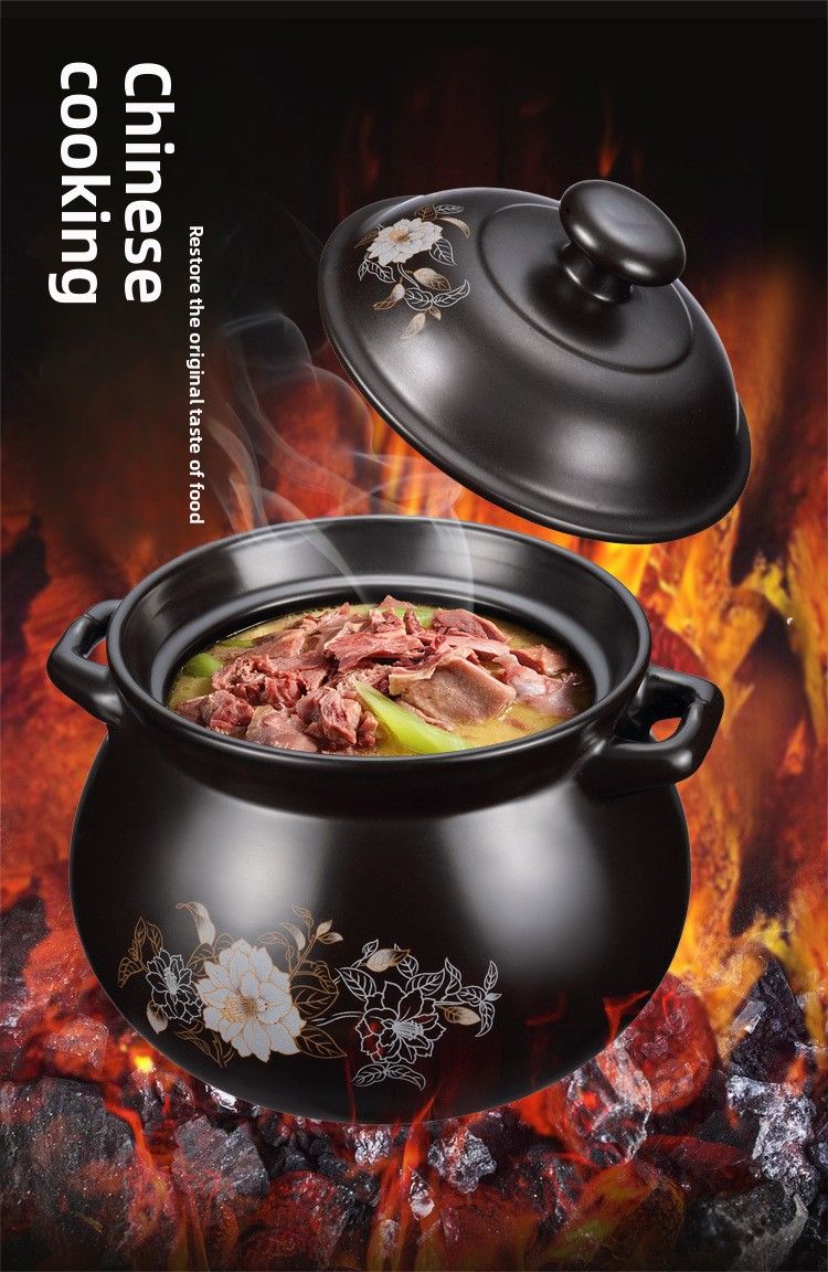 Casserole en céramique résistante aux hautes températures, idéale pour les ragoûts et les préparations culinaires saines. Petite cocotte à double ouverture pour feu de bois._voghion.com