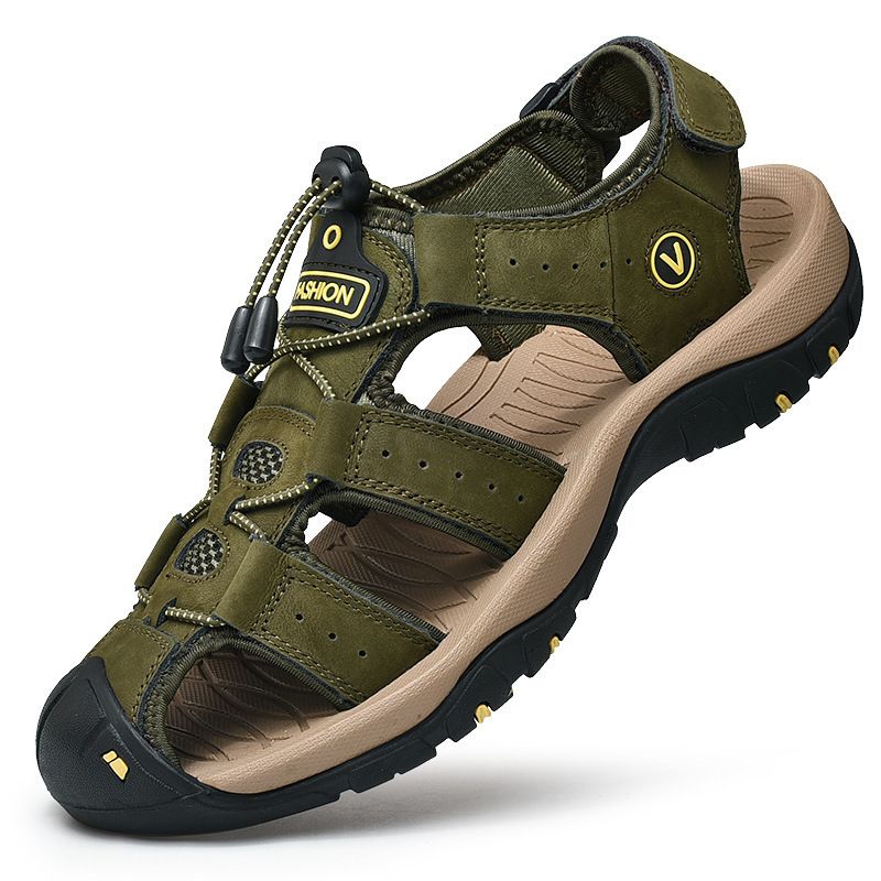 Neue Sandalen mit Zehenkappe aus Rindsleder, atmungsaktive Freizeit-Strandschuhe aus Leder mit zwei Tragemöglichkeiten, Herrenschuhe mit Gummisohle_voghion.com